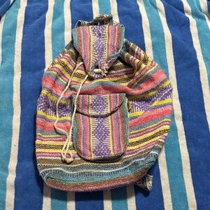 Pinzon Handwoven Multicolor Striped Drawstring Backpack